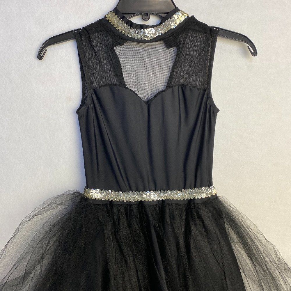 Dance Costume Dress Girls Size 10 Sleeveless Tuelle Flutter Embellished Metallic - Picture 7 of 7